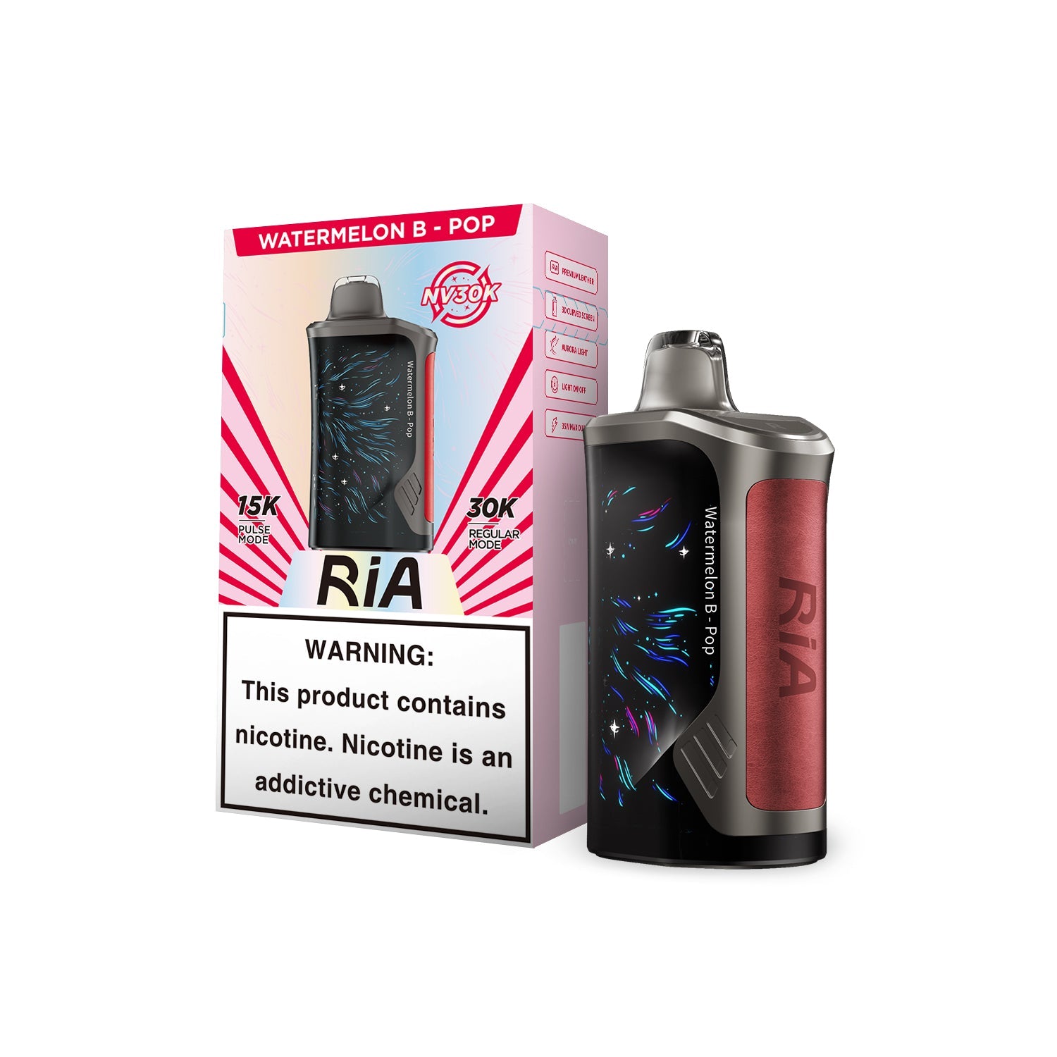 Watermelon B-Pop RIA NV 30k Disposable Vape Watermelon B-Pop RIA NV 30k Disposable Vape