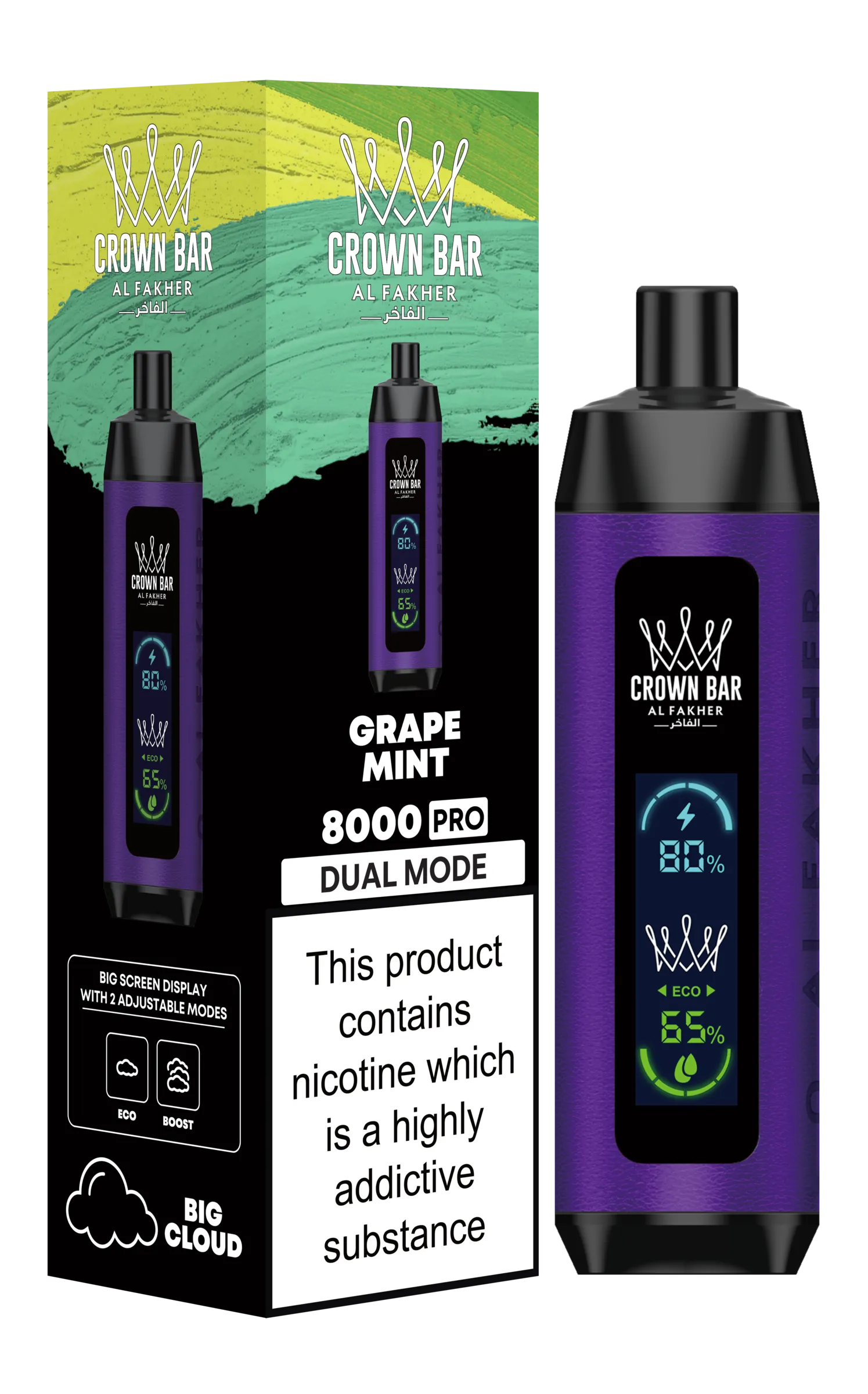 al fakher crown bar 8000 grape mint Al Fakher Crown Bar Grape Mint 8000 Puffs 5% Nicotine main image 0